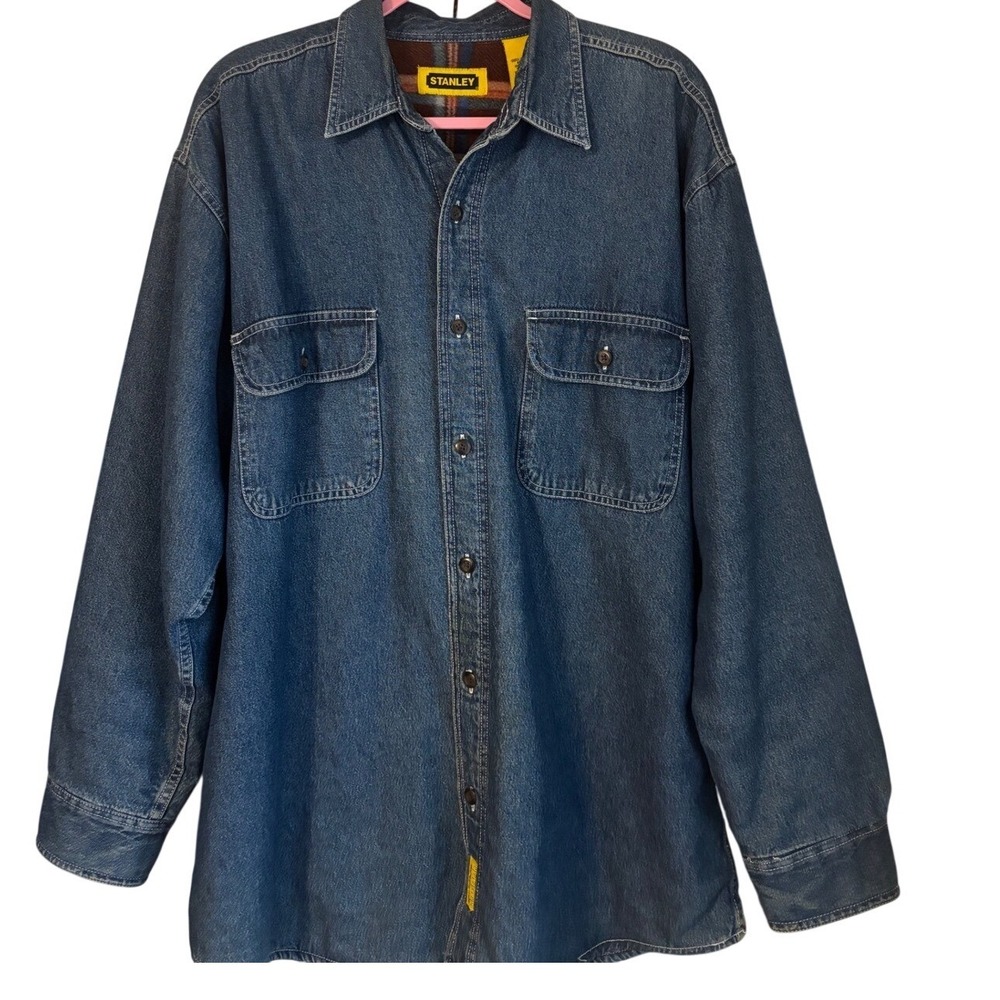 Stanley‎ Jean Jacket Men's Large Blue Denim with Red Plaid  Flannel large EUC